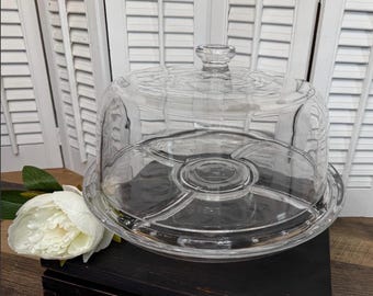 Vintage Clear Glass Cake Stand with Cloche Dome: Hobnail Detail