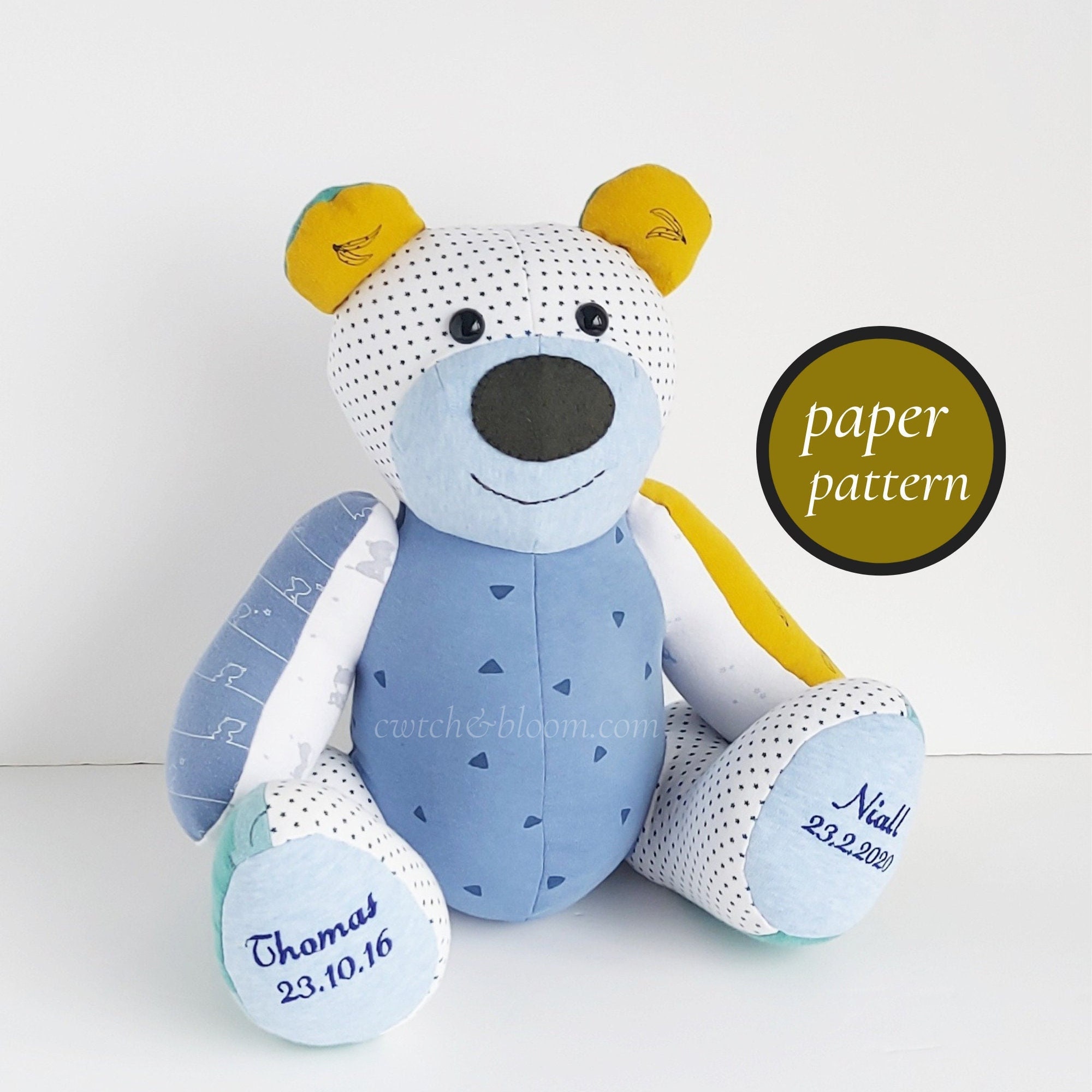 Memory Bear SEWING PATTERN, Jingle Bear Soft Toy by My Fabric Heaven, UK