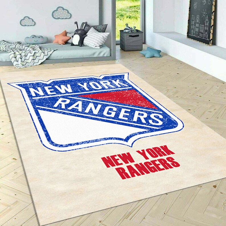 New york rangers rug Distressed Sports Area Rug American sport art Sport room Carpet Decor floor carpet