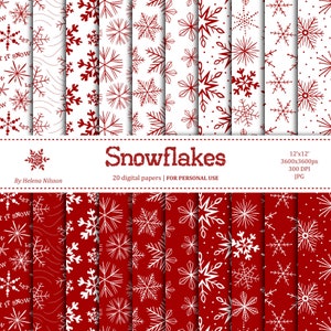 Red and White Snowflake Digital Paper Pack (Personal Use)