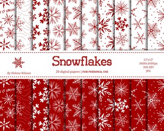 Red and White Snowflake Digital Paper Pack (Personal Use)