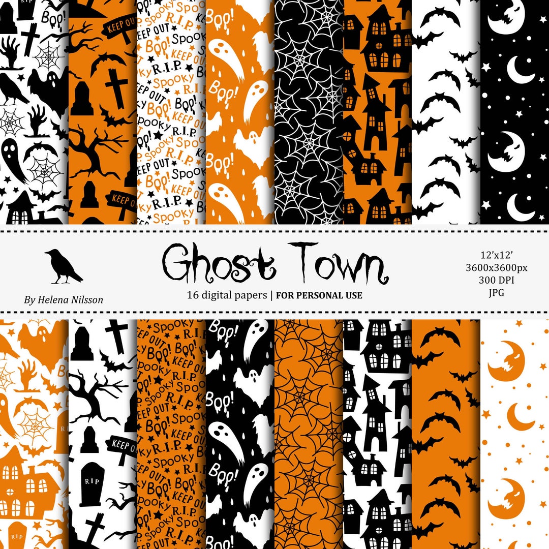 Ghost Town Halloween Digital Paper Pack: Spooky Patterns (16 Papers ...