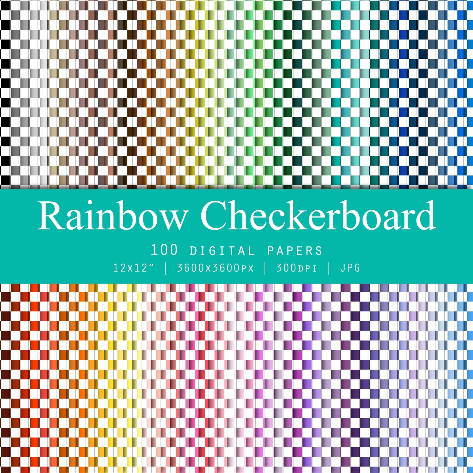 Rainbow Checkerboard Digital Paper Pack 100 Printable Papers | Etsy