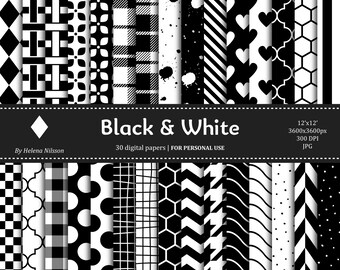 Black & White Pattern Paper: 30 Basic Designs (Digital Download)