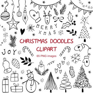 Christmas Doodles Clipart - 65 transparent PNG images for personal use - winter elements - instant download