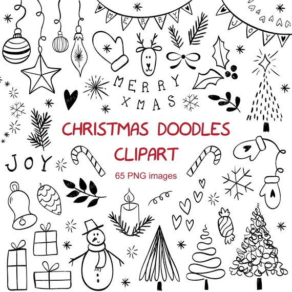 Christmas Doodles Clipart - 65 transparent PNG images for personal use - winter elements - instant download