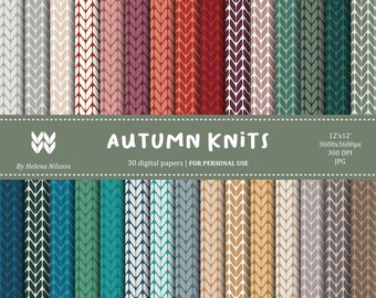 Autumn Knits digital paper pack - 30 printable papers for personal use - patterned backgrounds