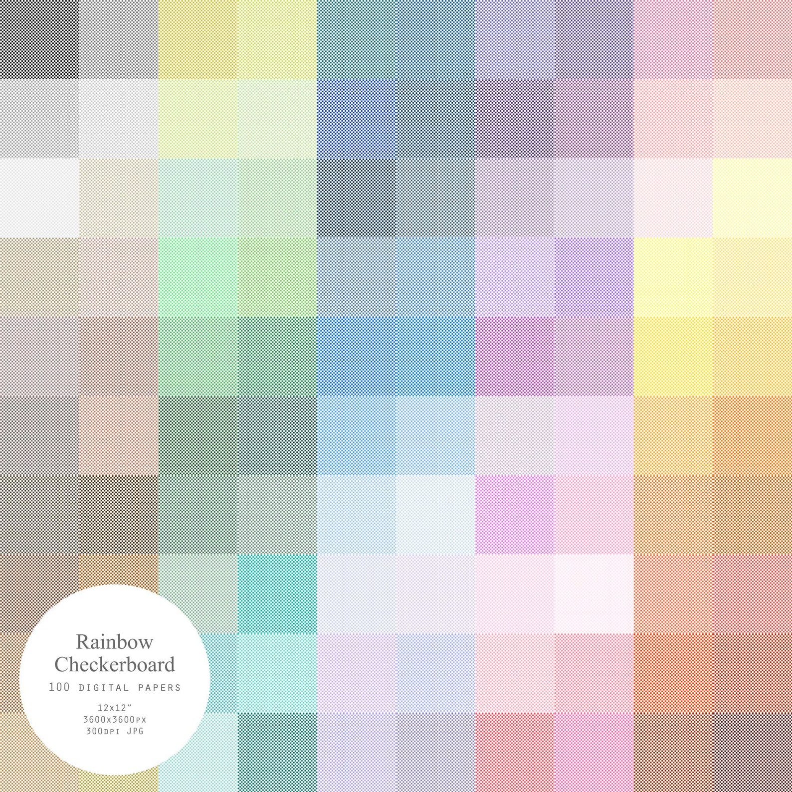 Rainbow Checkerboard Digital Paper Pack 100 Printable Papers | Etsy