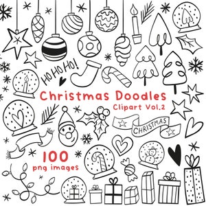 Christmas Doodles Clipart vol.2 - 100 immagini PNG trasparenti USO PERSONALE - elementi invernali - download immediato