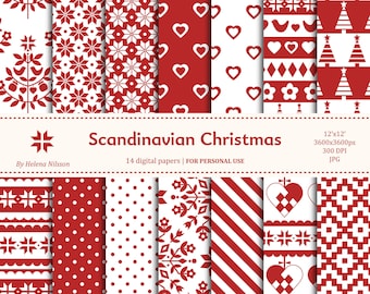 Paquete de papel digital navideño escandinavo - 14 papeles imprimibles para uso personal - invierno nórdico