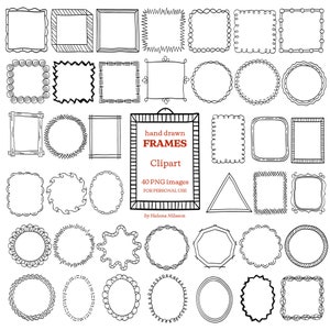 Hand drawn Frames Clipart - 40 transparent PNG elements for personal use - doodled frames