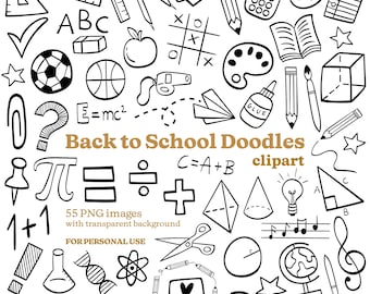 SVG Doodles - Back to School Clipart - 55 PNG images for personal use - SVG hand drawn elements in black