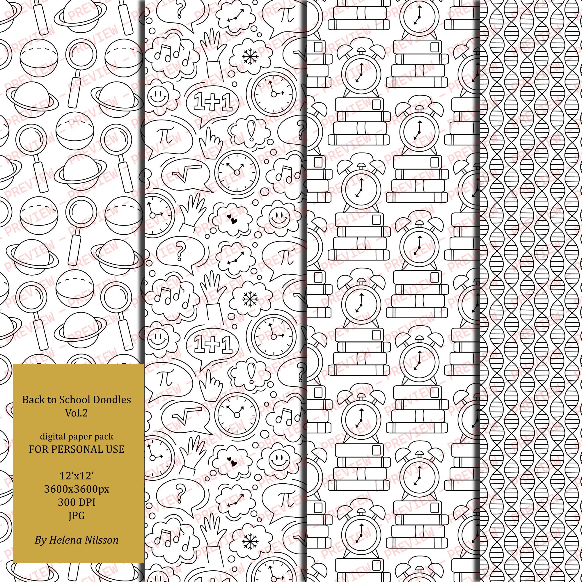 Back to School Doodles Digital Paper Pack Vol.2 - 12 Printable Papers ...