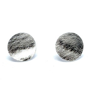 Matt Brushed 925 Sterling Silver Disc Shaped Stud Earrings With Subtle Concave Curve