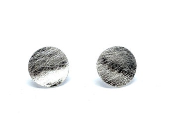 Matt Brushed 925 Sterling Silver Disc Shaped Stud Earrings With Subtle Concave Curve