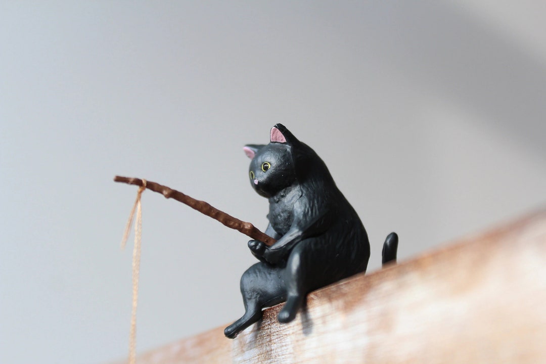 Japanese Black Gashapon Fishing Cat Etsy UK