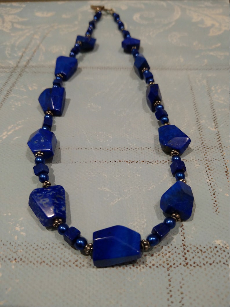 lapis lazuli necklace with bali silver beads