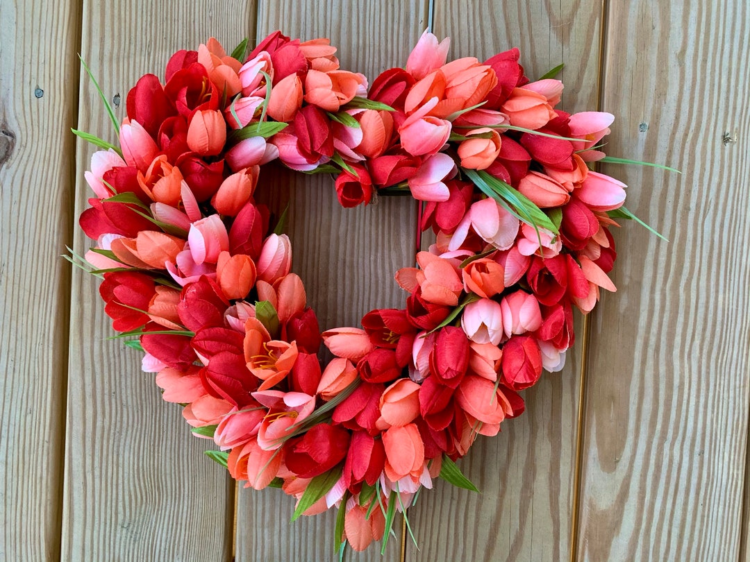 Heart Wreath for Front Door Mothers Day Wreath Spring Flower