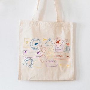 Travel Sticker Print Cotton Tote Bag