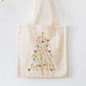 Christmas Wine Tree Graphic Print Cotton Tote Bag
