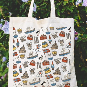 Norway Culture Graphic Print Cotton Tote Bag