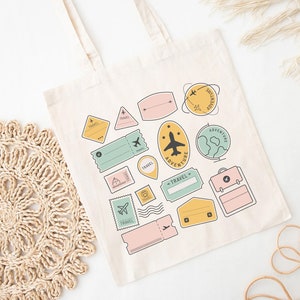 Travel Sticker Graphic Print Cotton Tote Bag