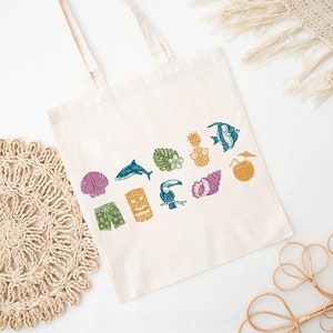 Hawaiian Graphic Print Cotton Tote Bag, Traveling tote bag, Travel print Cotton tote bag, Shopping Bags, Tote Bag