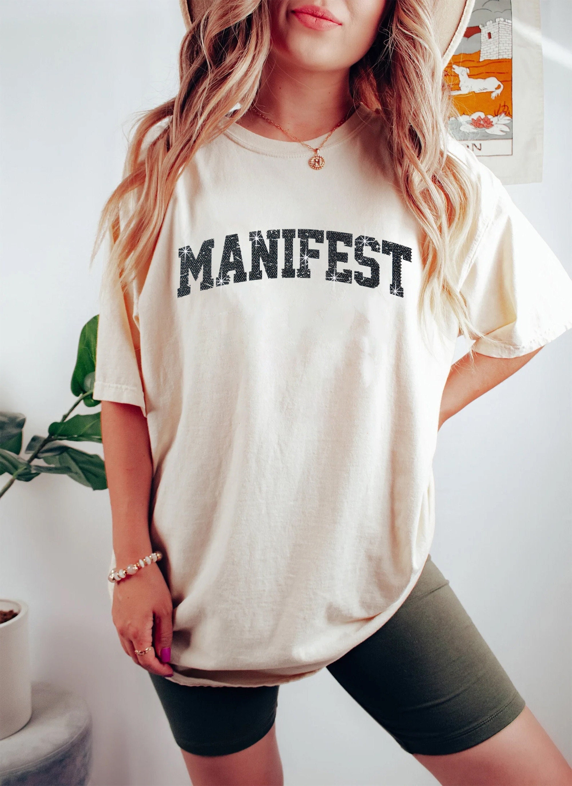 MANIFEST Print With Rhinestone Top Unisex Vintage T-shirt MANIFEST Print With Rhinestone Top Unisex Vintage T-shirt