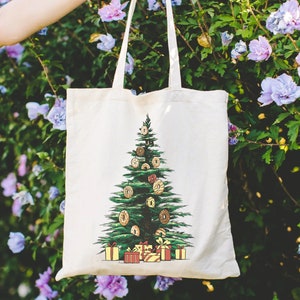 Christmas Tree Graphic Print Cotton Tote Bag