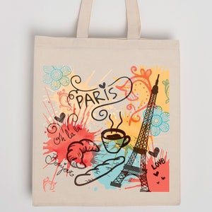 Paris Graphic Print Cotton Tote Bag: Travel Shopping Bag
