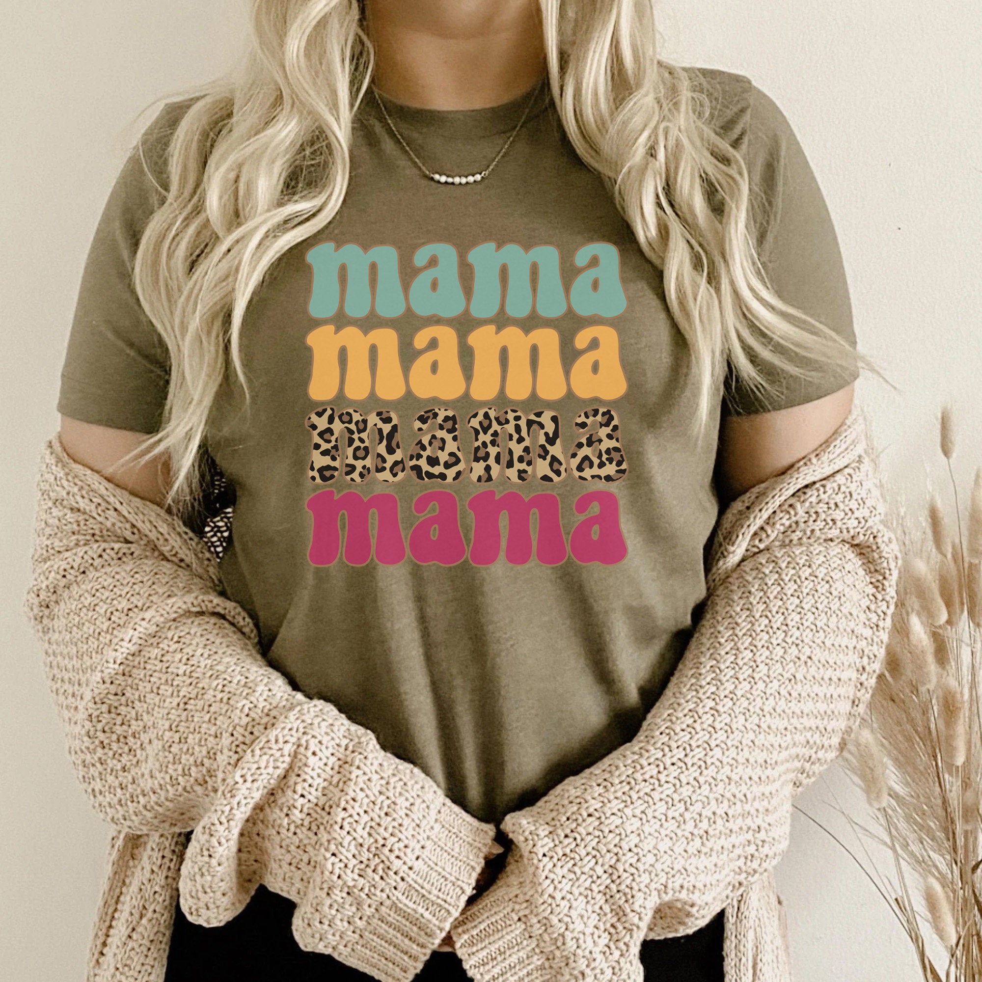Mama Graphic Print Tee: Vintage Leopard Boho Top