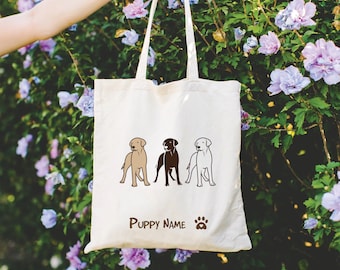 Custom Labrador Puppy Cotton Tote Bag: Personalized Dog Lover Gift