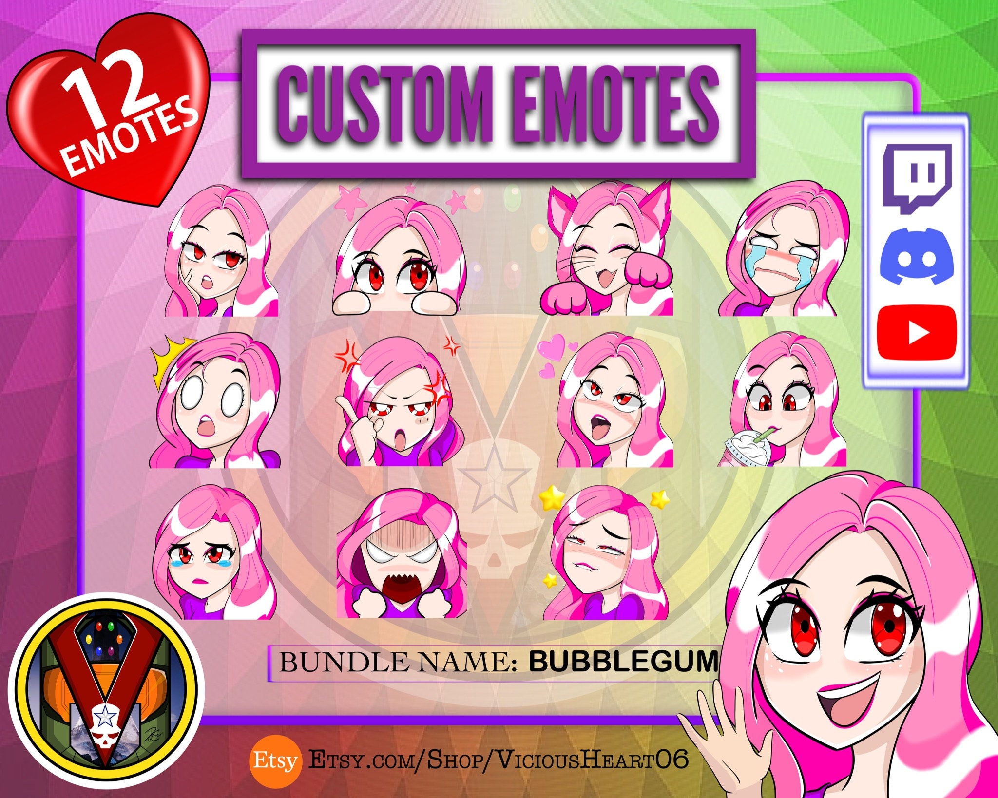 Twitch Discord Emotes Bundle 12 Waifu Bubblegum Etsy Finland