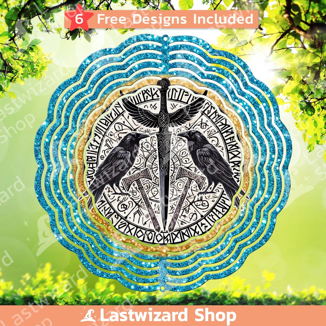 Wind Rune Simple Nordic Rune Circle Wind Spinner PNG, Spear and Ravens Design (digital ...