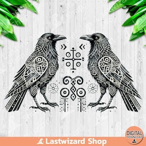 Two Raven Viking PNG, Viking Sublimation Design, Watercolor Norse Viking Symbol Clipart, Viking Norse, Odin God Raven, Digital Download