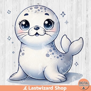 Cute Seal PNG, Seal Lover Sublimation Design, Watercolor Baby Seal Clipart, Kawaii Seals PNG, Nursery Animal, Funny Animal, Digital Download