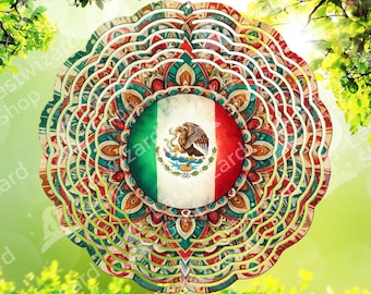 Mexican Flag Mandala Wind Spinner Sublimation PNG, Hispanic Heritage Garden Decor, Cinco de Mayo Yard Art Digital Download