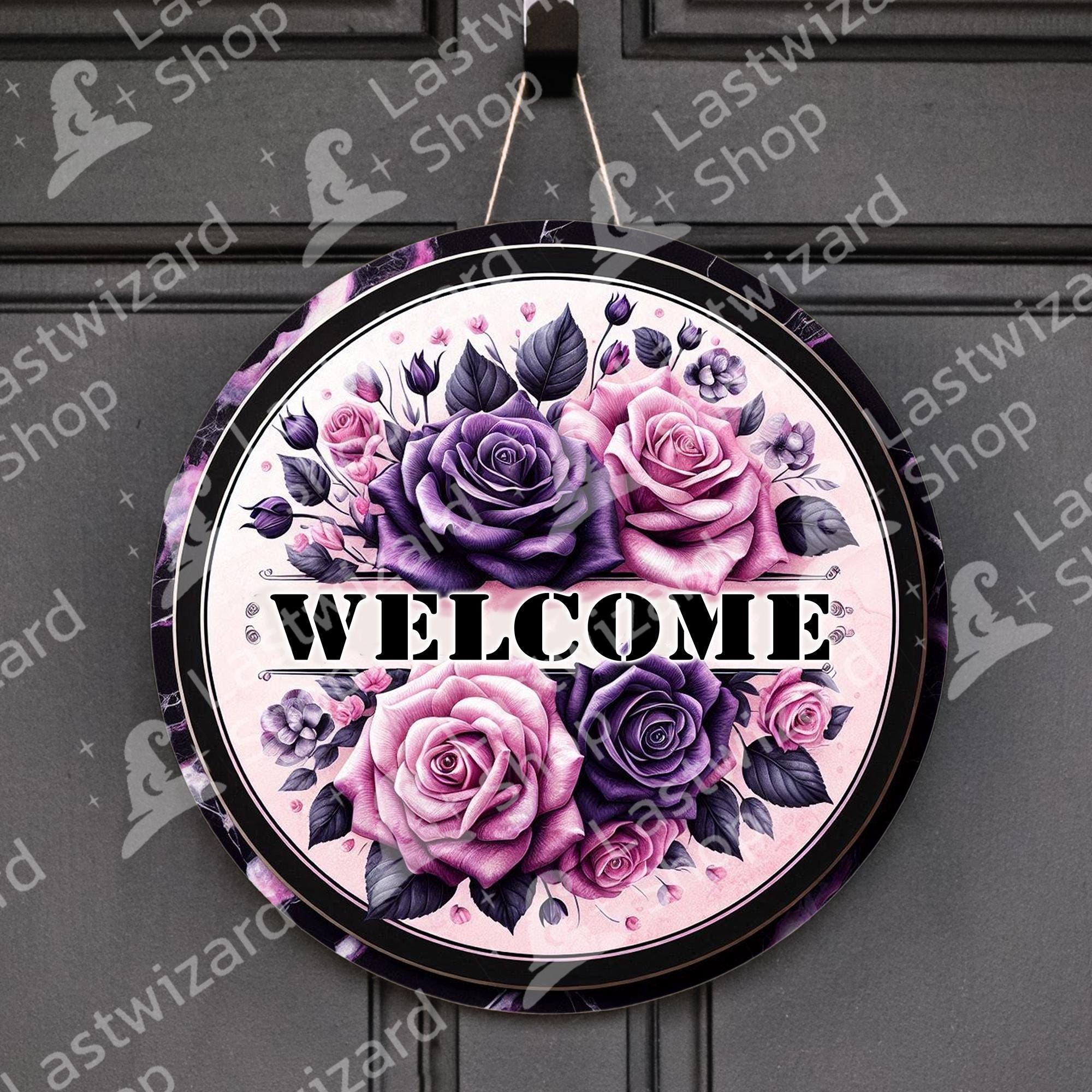 Welcome Violet Purple Roses Welcome Sign PNG, Modern Marble Sublimation Design ...