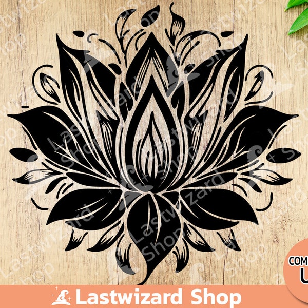 Mandala Lotus Svg, Svg de mandala de fleurs, Boho Svg, Boho Svg, Png, tatouage, T-shirt, décoration murale, fichiers SVG pour Cricut, Silhouette, cadeau de yoga