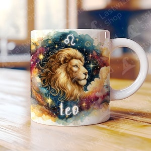 Znak zodiaku Lew Kubek Wrap 11oz i 15oz Kubek Wrap Szablon, Urodzinowy Horoskop Astrologia Kubek Sublimacja Projekt, Astrologiczna Bogini, Lew Gwiazda