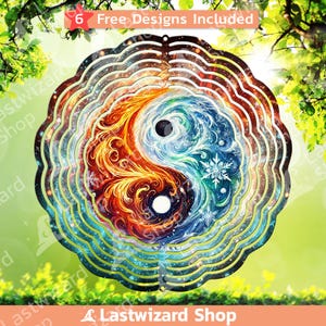 Yin Yang Fire and Ice Wind Spinner Png, Taoism Door Hanger Sublimation Template Png, Tai Chi Windspinner Design, Red and Blue Decoration