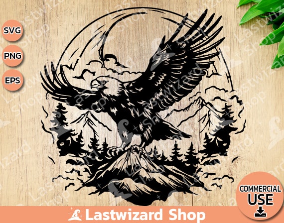 Eagle Scene Mountain SVG: Bald Eagle, National Bird (Digital Download)