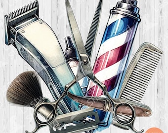 Barbershop Tool PNG, Barber Sublimation Design, Watercolor Hair Stylist Clipart, Hair Hustler PNG, Hairdresser&#39;s Shop PNG, Digital Download