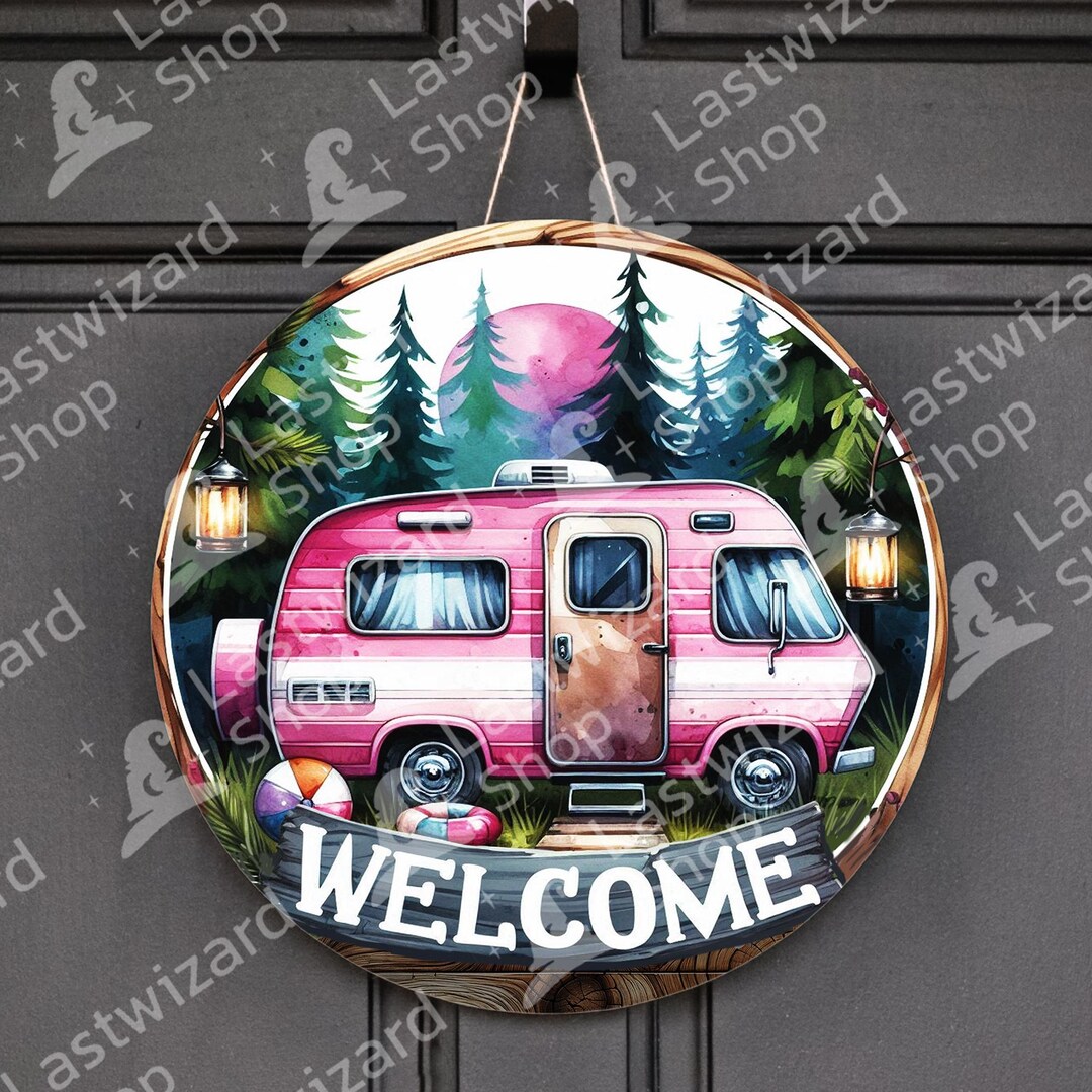 Pink Rv Drawing Pink RV Camper Welcome Sign PNG, Camping Door Hanger (digital Download ...