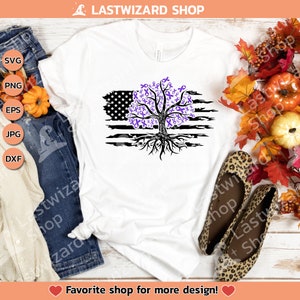 Pancreatic Cancer Tree Usa Flag Svg, Cancer Awareness Svg, Purple ...