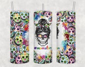 Sugar Skull 20 oz Skinny Tumbler Mama, Mom Life Sublimation Design for Straight, Tapered Tumbler Wrap PNG Digital Download for Halloween