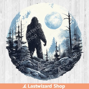 Bigfoot In Forest Png Sublimation, Cryptozoology Sasquatch, Monsters, Legends, Cryptids Jpg, Mythical Creature Halloween Printable Artwork