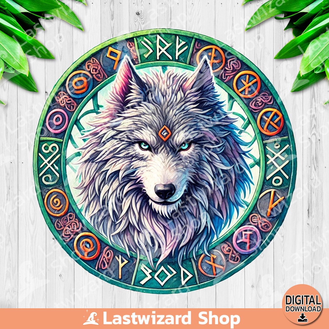 Fenrir Wolf Sublimation PNG, Nordic Rune Circle for Modern Heathens ...