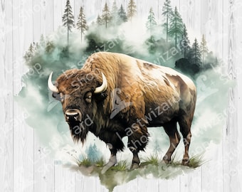 Majestic Bison PNG: Forest Buffalo Sublimation Design (Digital Download)