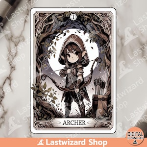 Carte de tarot Archer PNG, conception en sublimation elfe Archer, jeu de société aquarelle, jeu de fantasy ultime PNG, graphismes RPG, téléchargement numérique